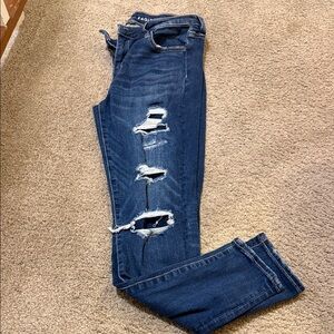 American Eagle Outfitters Distressed Dark Blue Stretch Jeggings